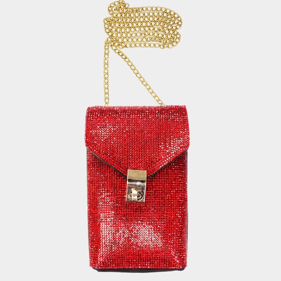 Metallic Rhinestone Phone Pouch Sling Bag - Picture 1 of 6